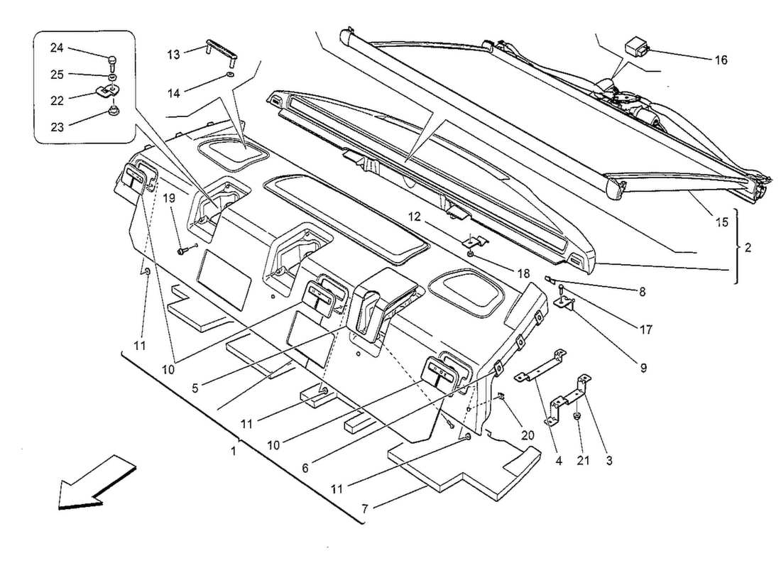 maserati qtp. v8 3.8 530bhp 2014 rear parcel shelf part diagram