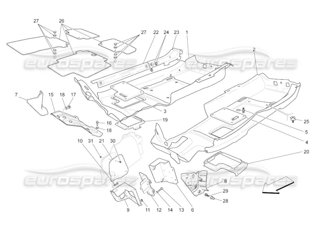 maserati grancabrio (2010) 4.7 passenger compartment mats part diagram