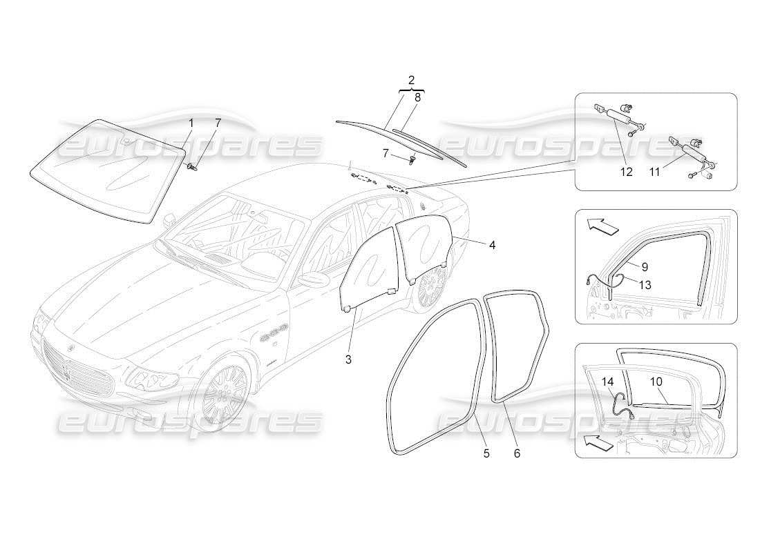 maserati qtp. (2011) 4.2 auto windows and window strips part diagram