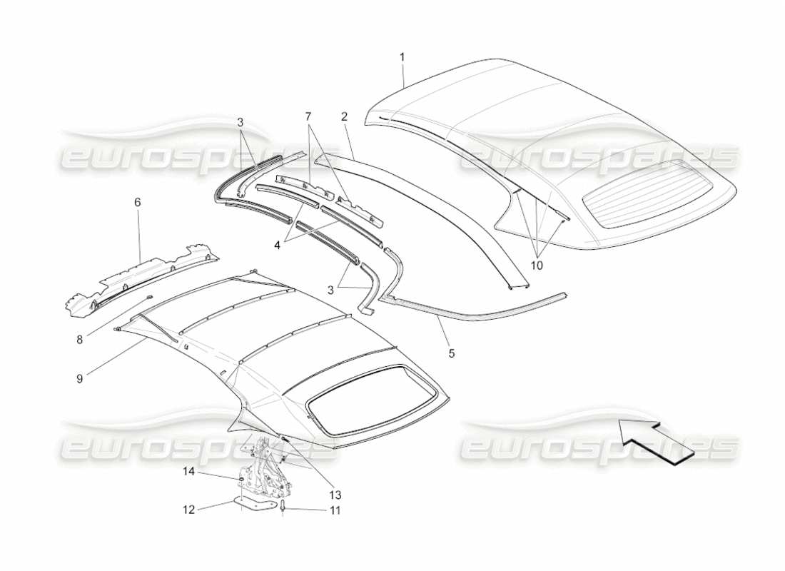 maserati grancabrio (2010) 4.7 electrical capote: linings parts diagram