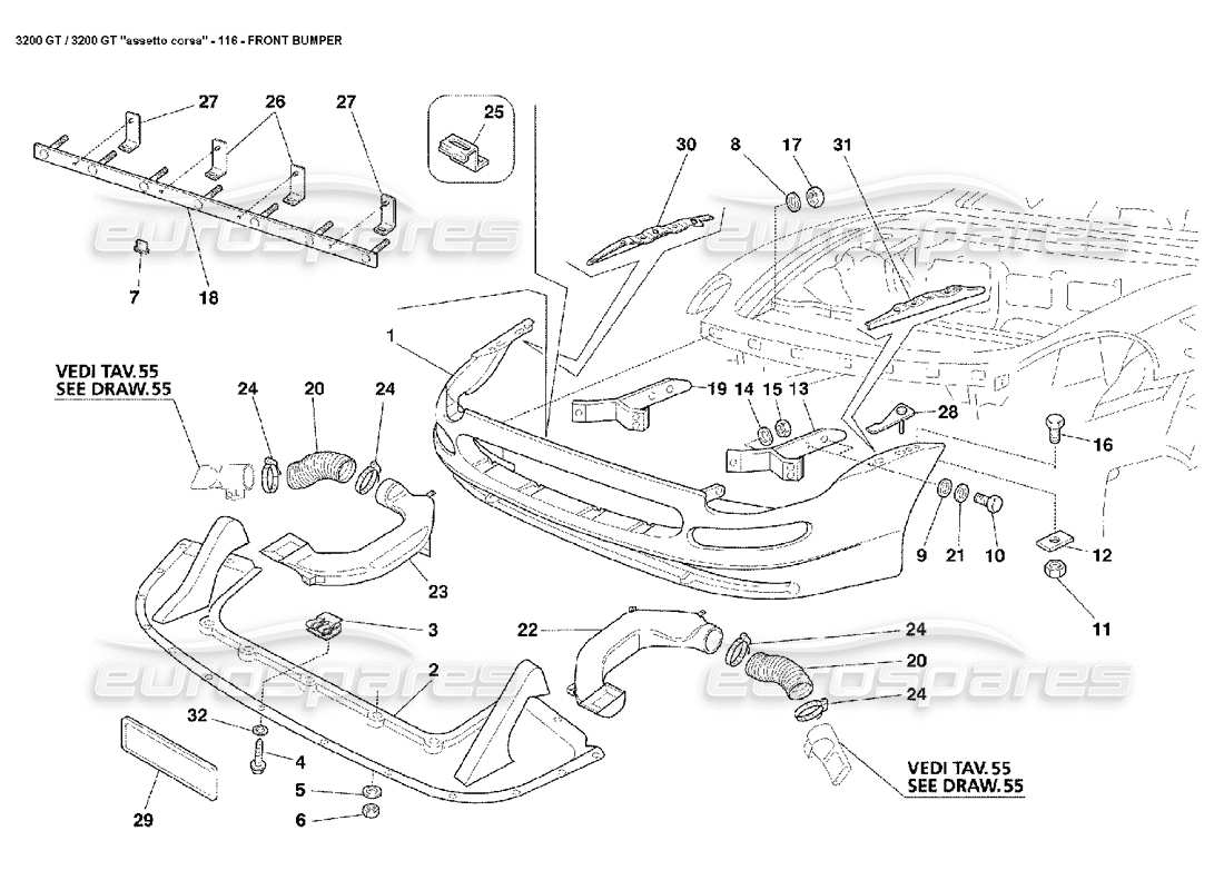 maserati 3200 gt/gta/assetto corsa front bumper part diagram