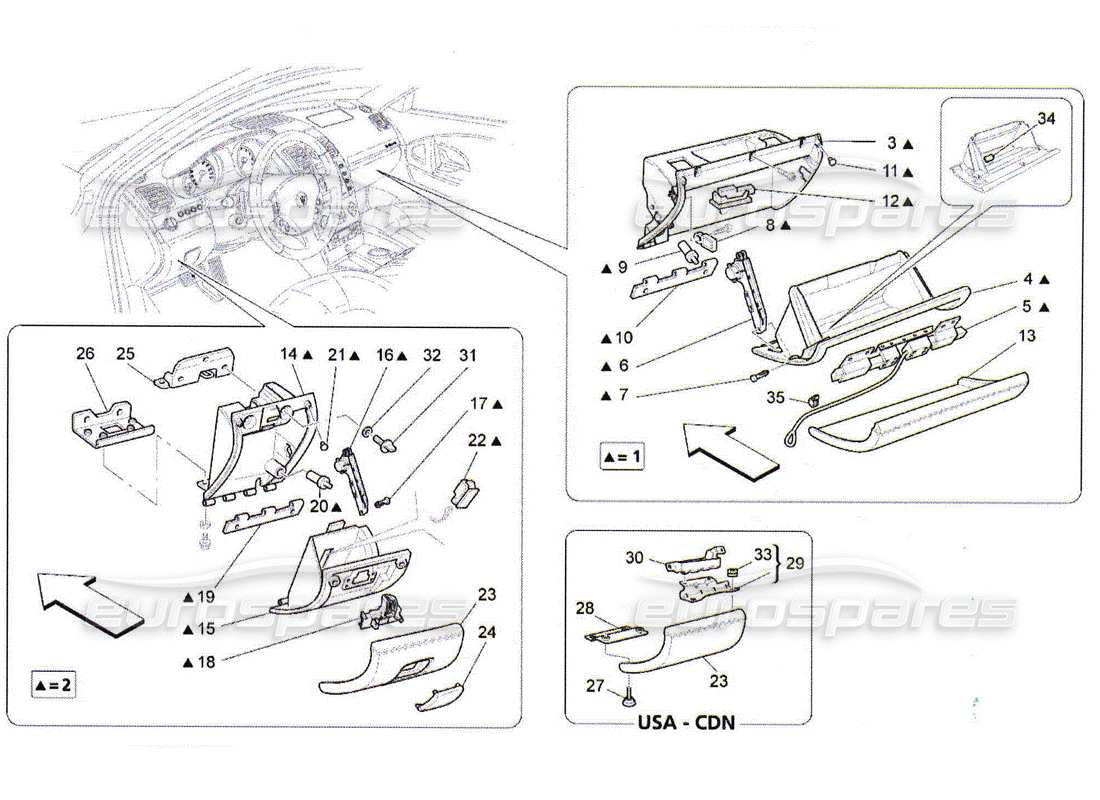 maserati qtp. (2010) 4.2 glove compartments part diagram