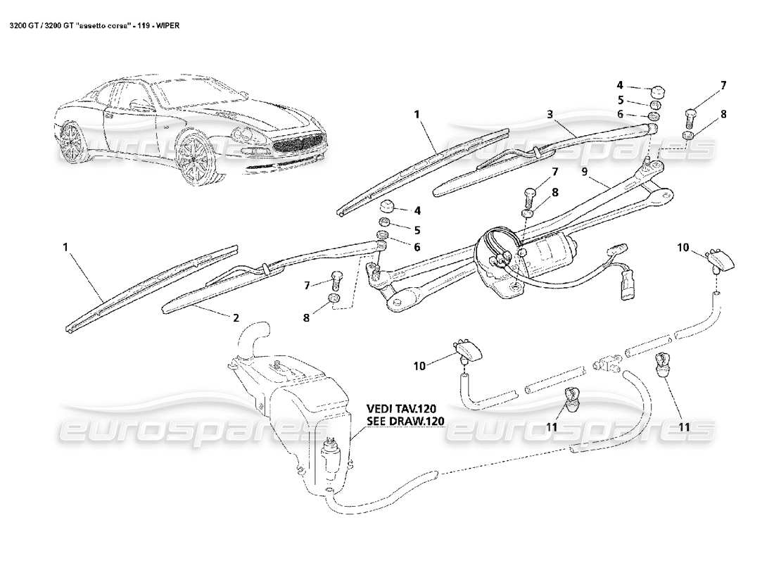 maserati 3200 gt/gta/assetto corsa wiper part diagram