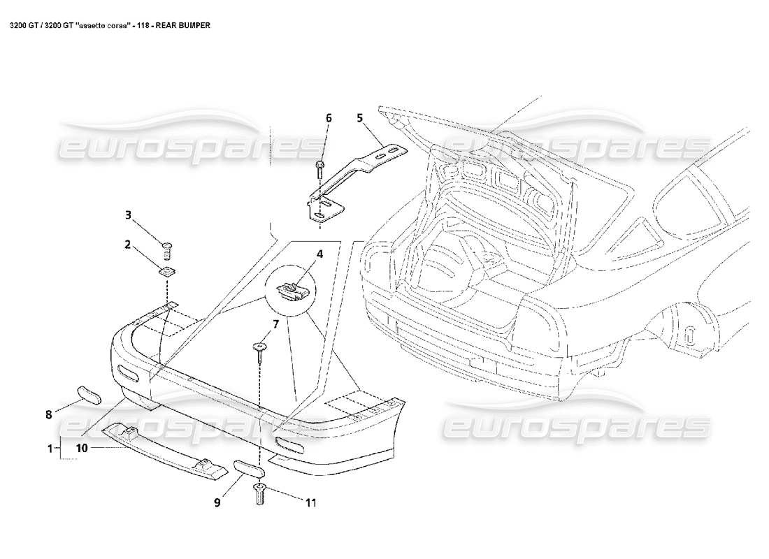 maserati 3200 gt/gta/assetto corsa rear bumper part diagram