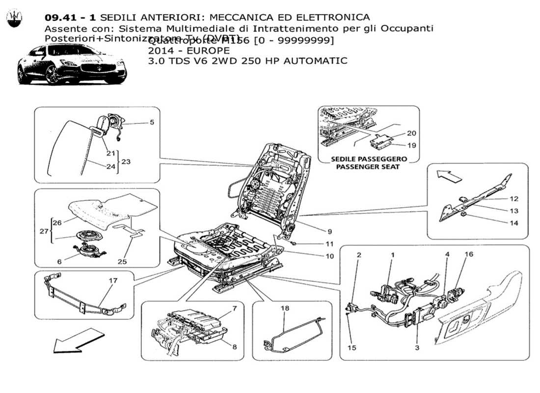 maserati qtp. v6 3.0 tds 250bhp 2014 front seats: mechanics and electronics part diagram