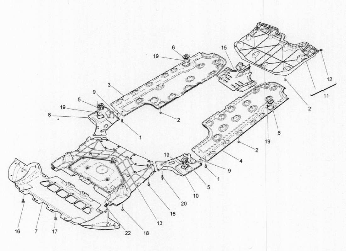 maserati qtp. v6 3.0 bt 410bhp 2015 underbody and underfloor guards part diagram