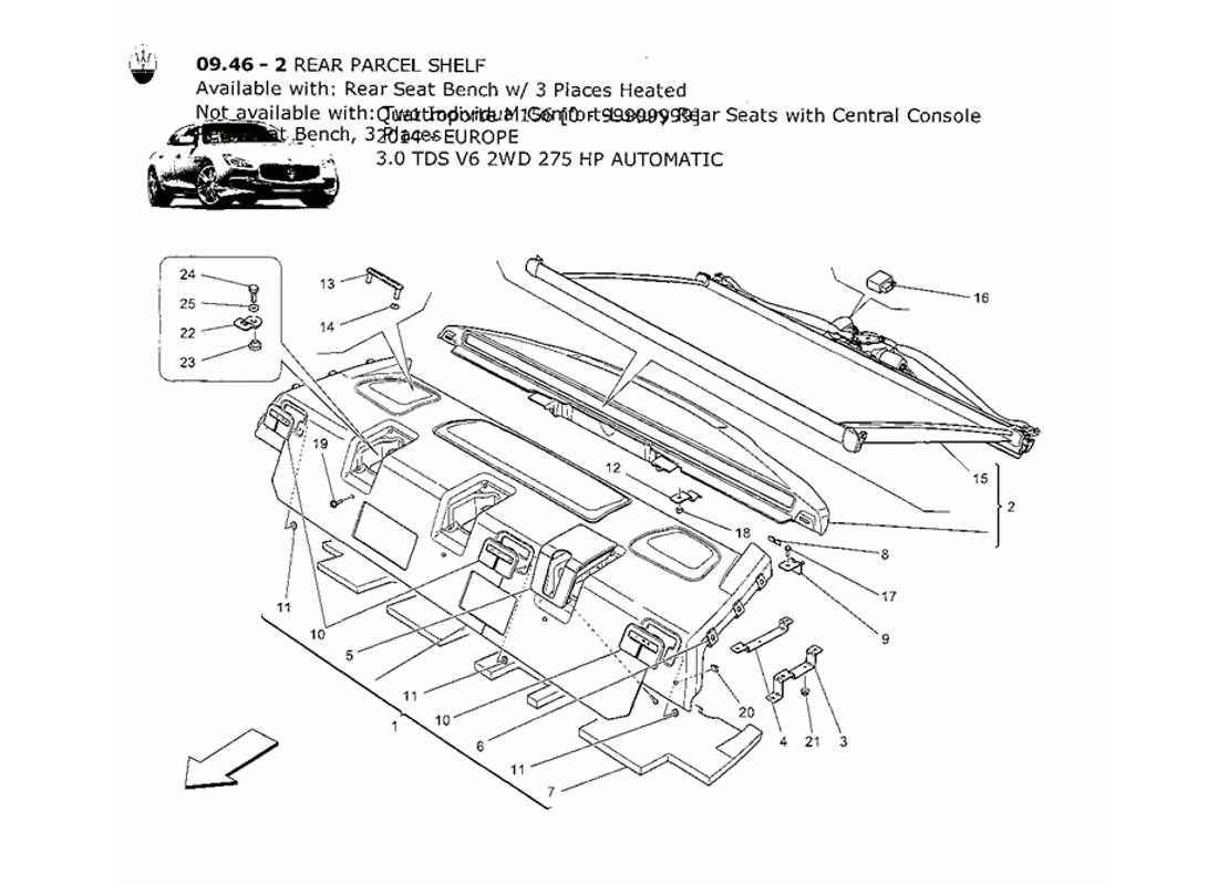 maserati qtp. v6 3.0 tds 275bhp 2014 rear parcel shelf part diagram