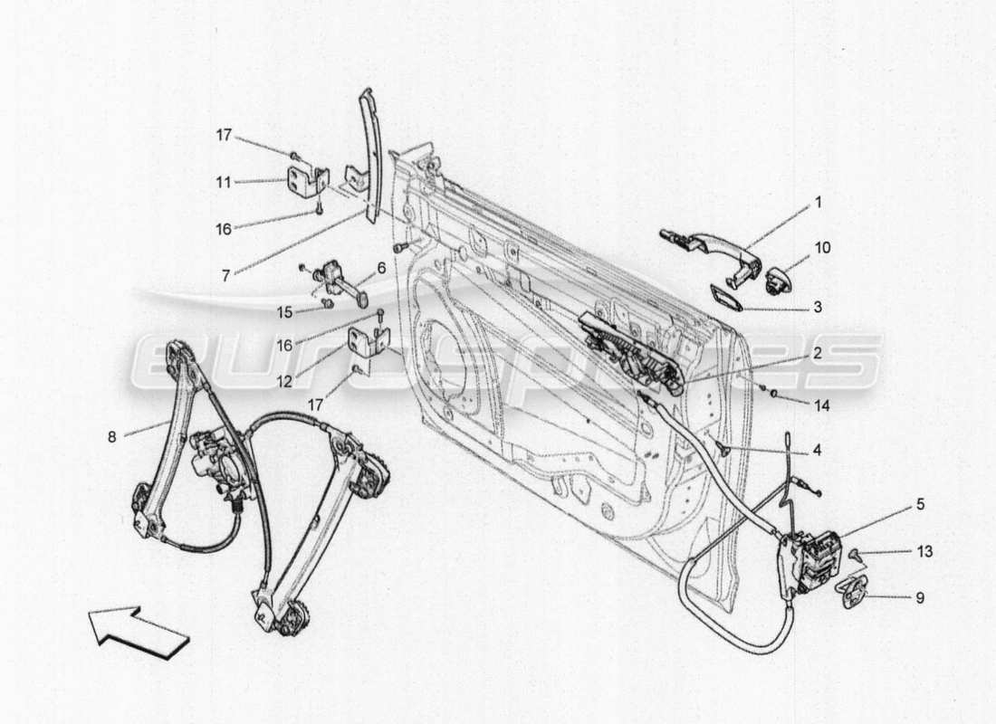 maserati qtp. v8 3.8 530bhp auto 2015 front doors: mechanisms part diagram