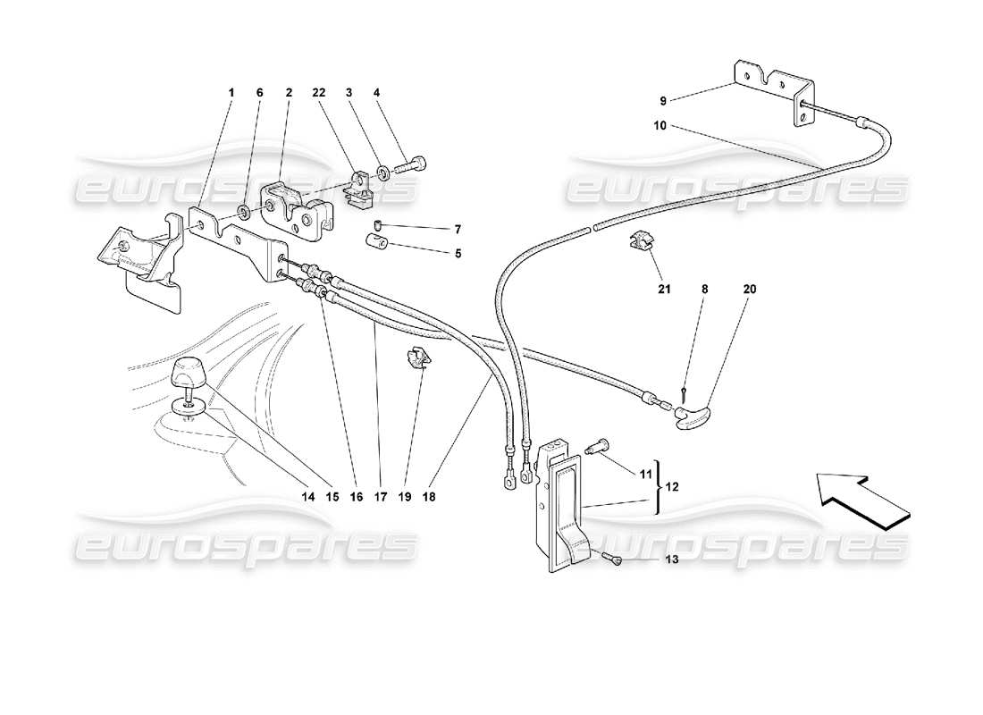 ferrari 355 (2.7 motronic) opening device for front hood part diagram