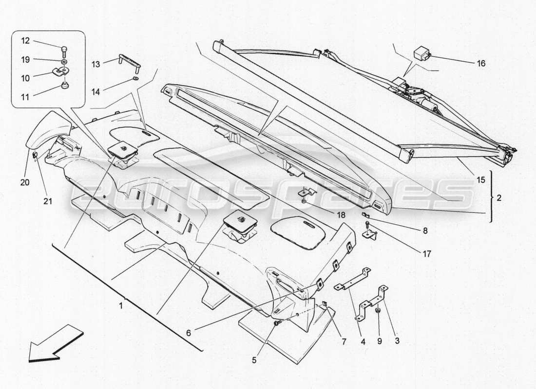 maserati qtp. v8 3.8 530bhp auto 2015 rear parcel shelf part diagram