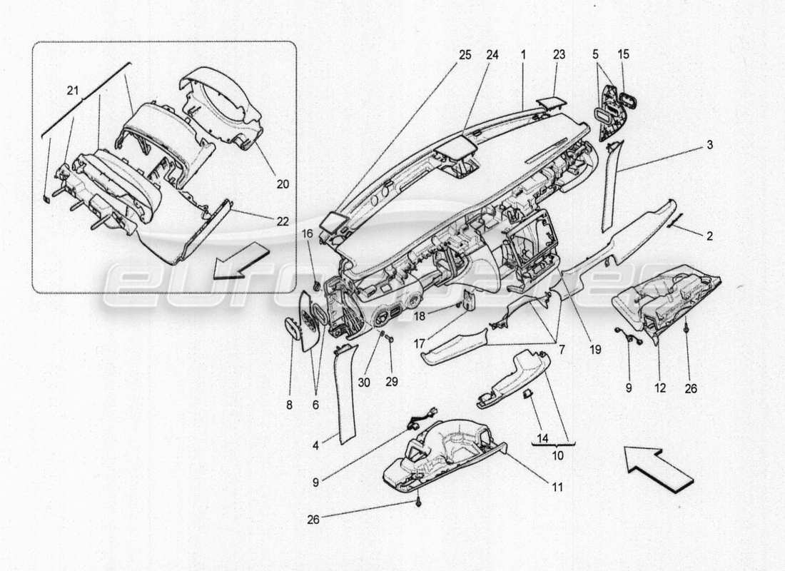 maserati qtp. v8 3.8 530bhp auto 2015 rear parcel shelf part diagram