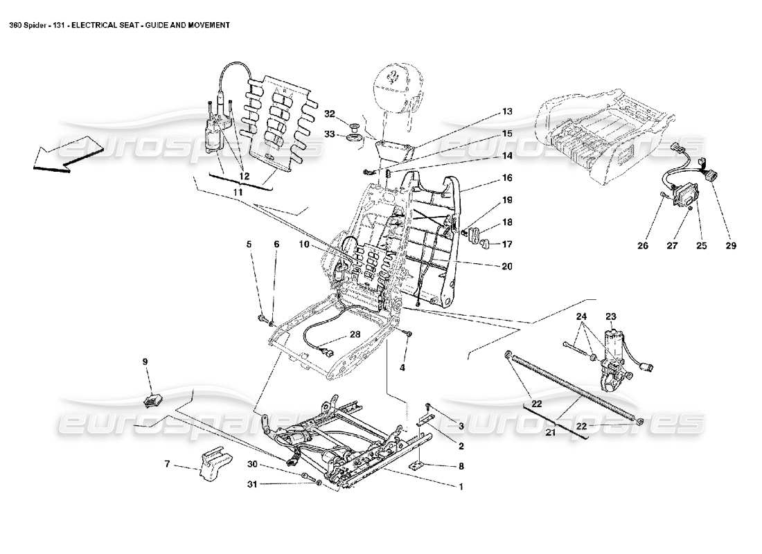 ferrari 360 spider electrical seat- guide and movement part diagram