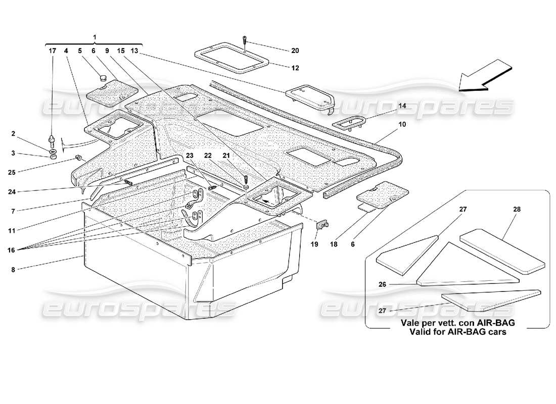 ferrari 355 (2.7 motronic) front compartment carpets part diagram