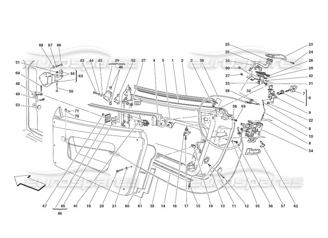 ferrari 430 challenge (2006) doors - framework and coverings part diagram