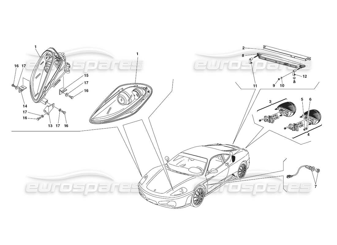 ferrari 430 challenge (2006) front and rear lights part diagram