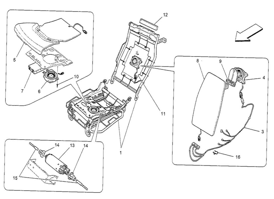 maserati qtp. v8 3.8 530bhp 2014 rear seats: mechanics and electronics part diagram