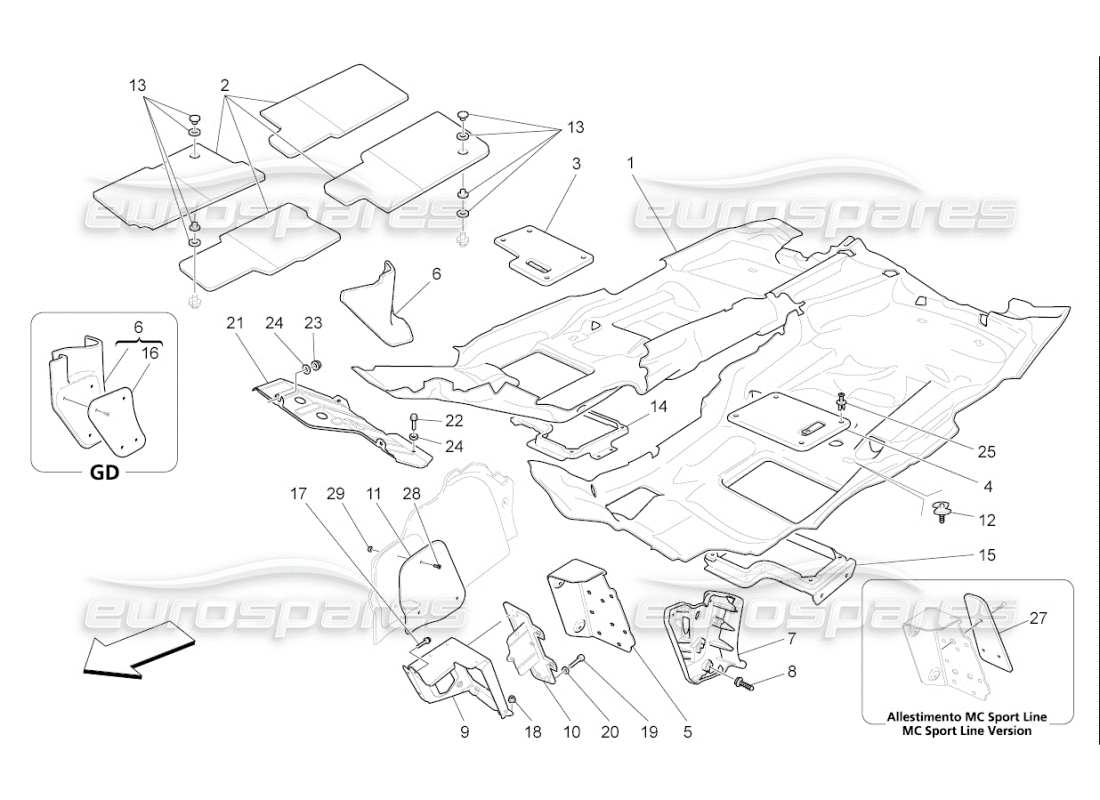 maserati qtp. (2007) 4.2 f1 passenger compartment mats part diagram