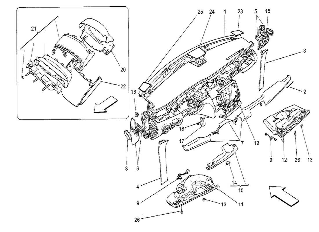 maserati qtp. v8 3.8 530bhp 2014 dashboard unit part diagram