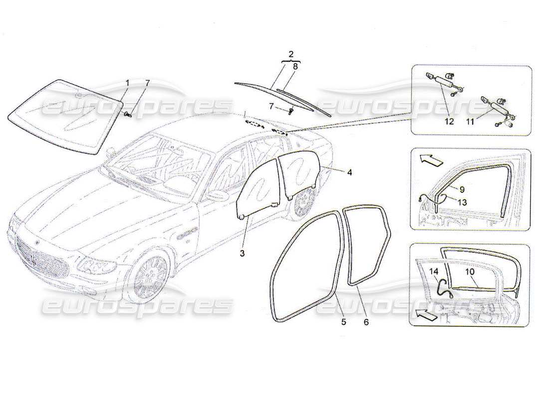 maserati qtp. (2010) 4.2 windows and window strips part diagram