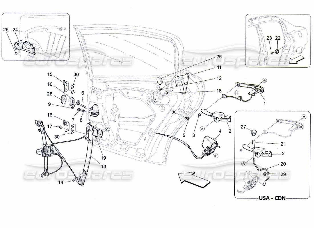 maserati qtp. (2010) 4.7 rear doors: mechanisms part diagram