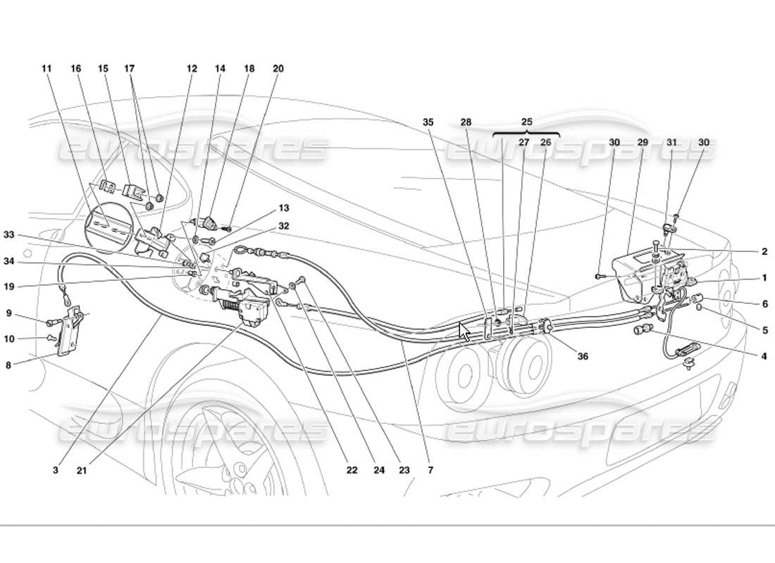 ferrari 360 modena opening devices for engine bonnet and gas door part diagram