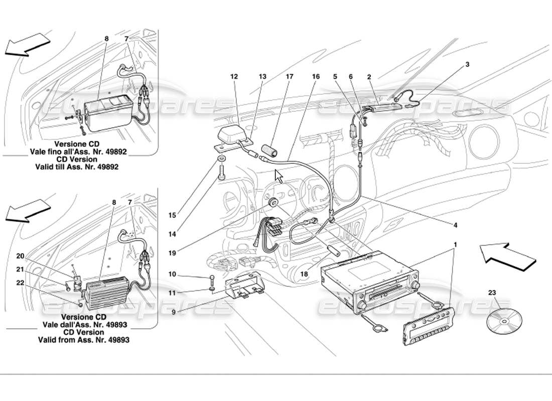 ferrari 360 modena stereo equipment part diagram