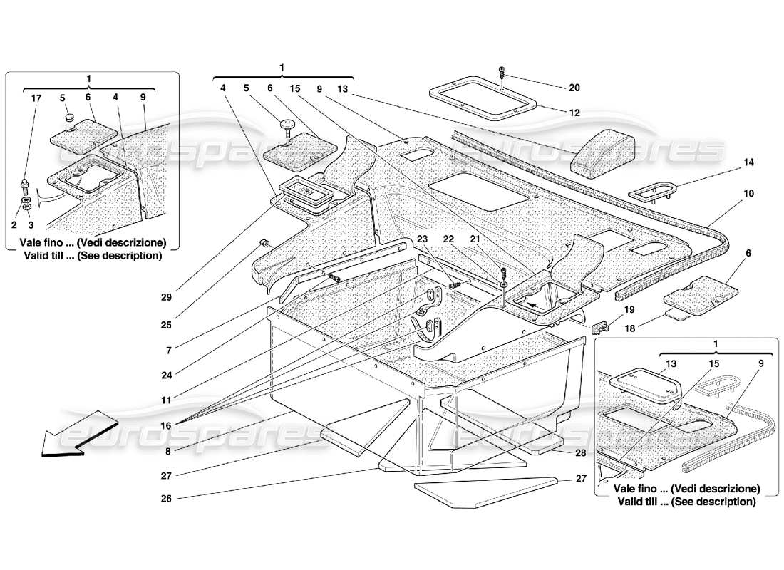 ferrari 355 (5.2 motronic) front compartment carpets part diagram