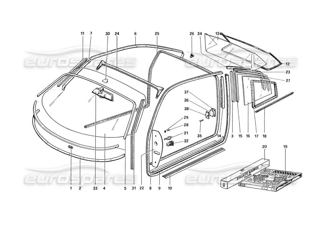 ferrari 328 (1985) glasses parts diagram