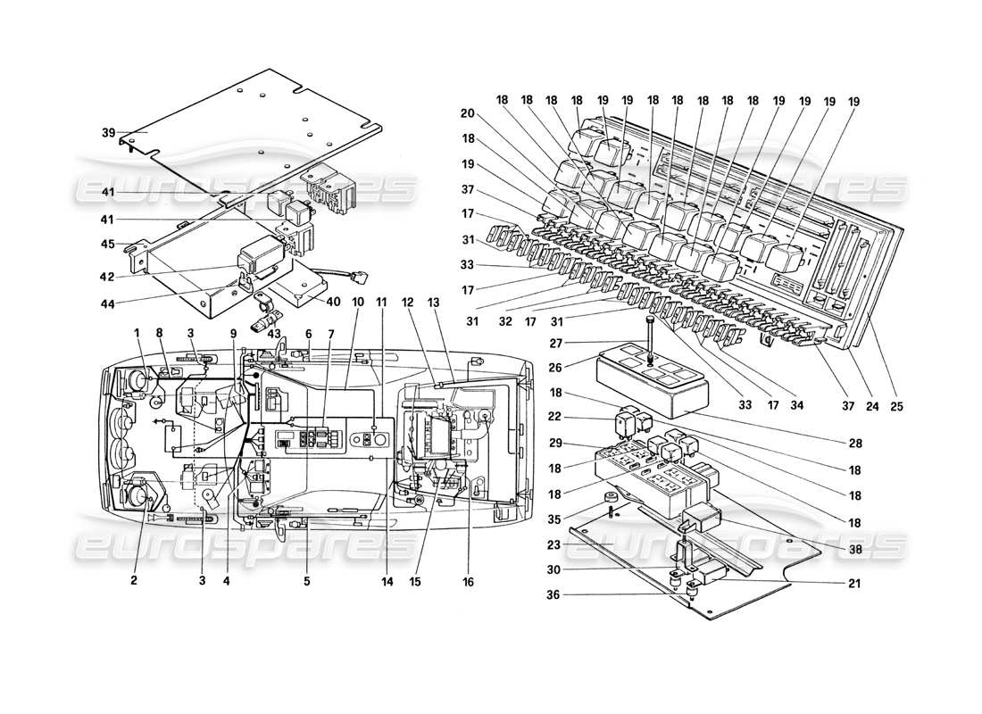 ferrari 328 (1985) electrical system - cables, fuses and relays part diagram