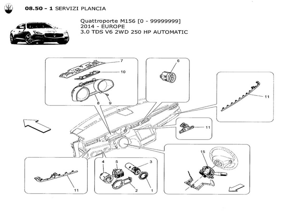 maserati qtp. v6 3.0 tds 250bhp 2014 dashboard devices part diagram