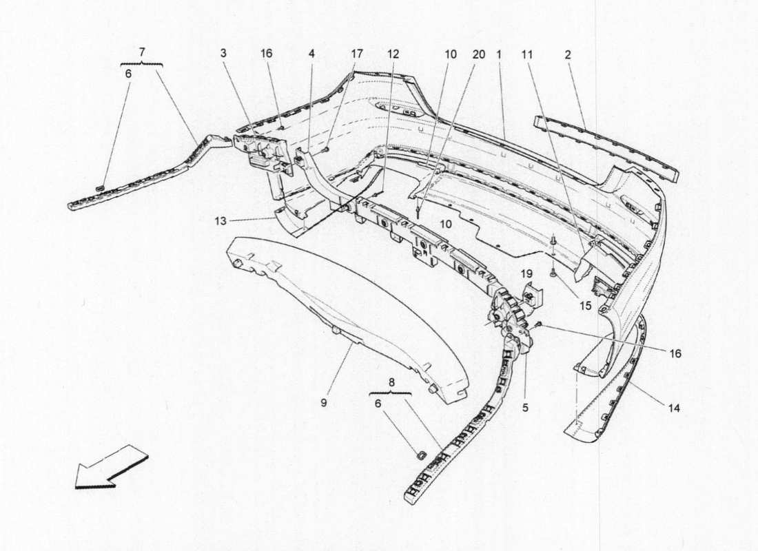 maserati qtp. v6 3.0 bt 410bhp 2015 rear bumper part diagram