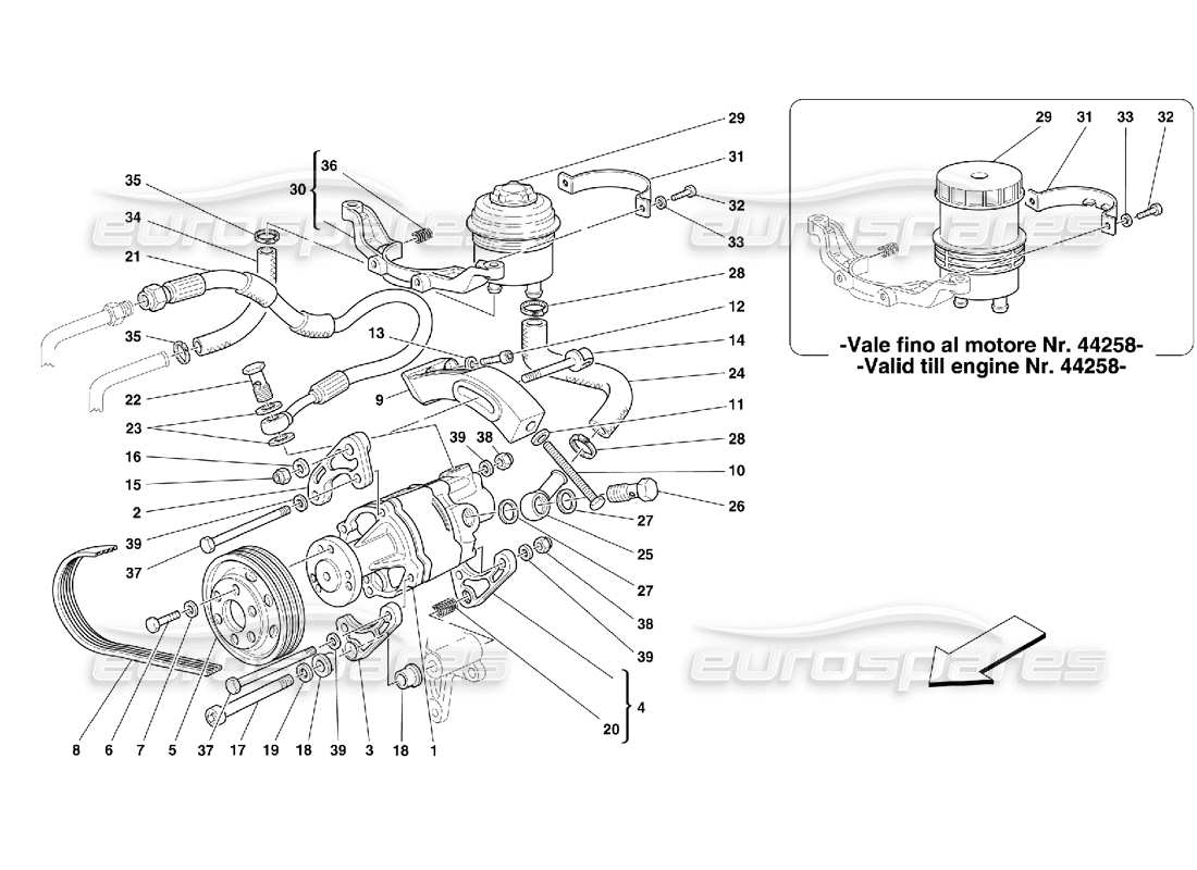 ferrari 355 (5.2 motronic) hydraulic steering pump and tank part diagram