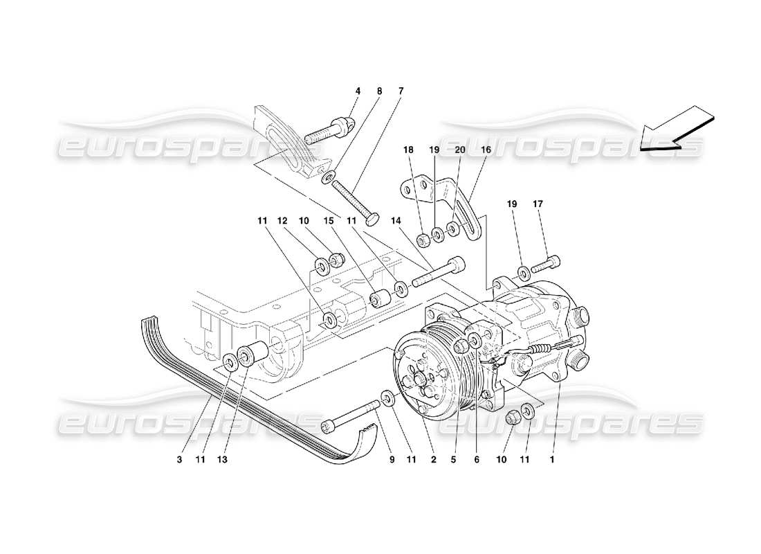 ferrari 355 (5.2 motronic) air conditioning compressor part diagram