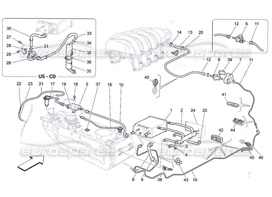 maserati qtp. (2010) 4.2 fuel vapour recirculation system part diagram