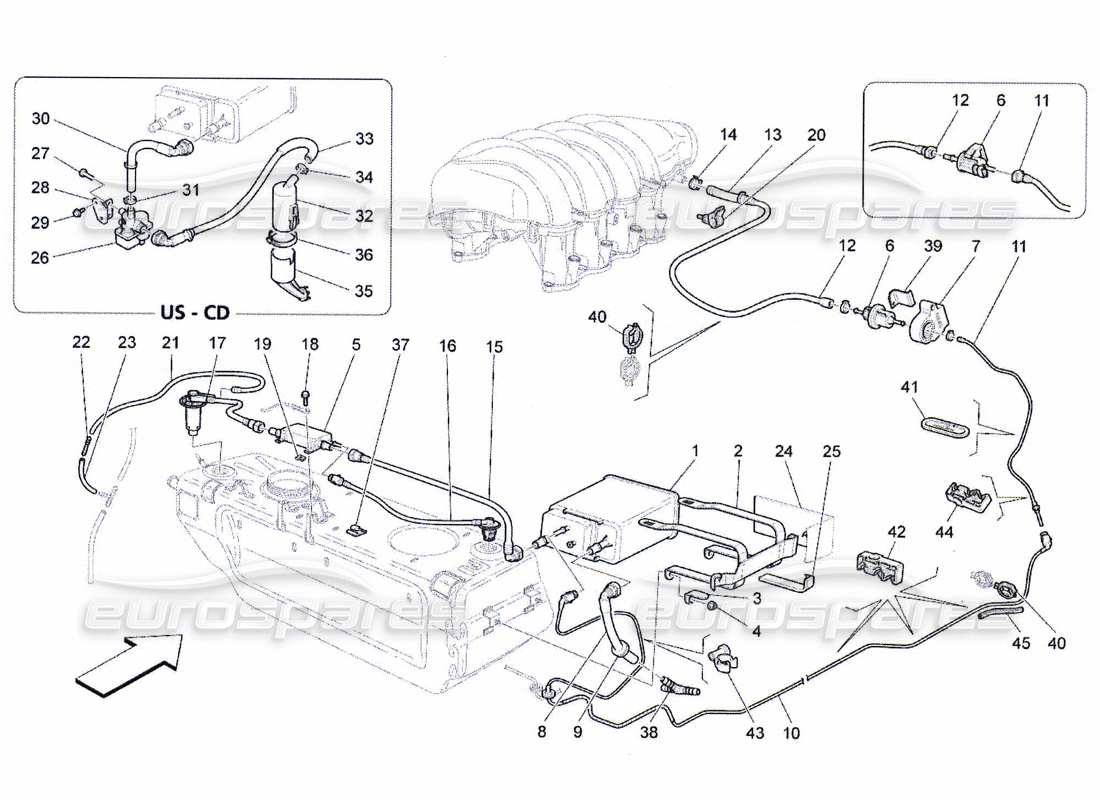 maserati qtp. (2010) 4.7 fuel vapour recirculation system part diagram