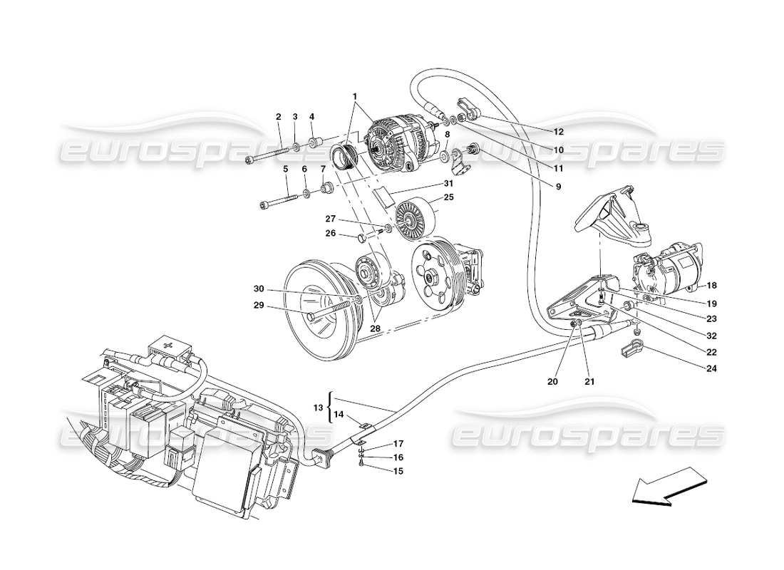 ferrari 430 challenge (2006) current generator - starting motor part diagram