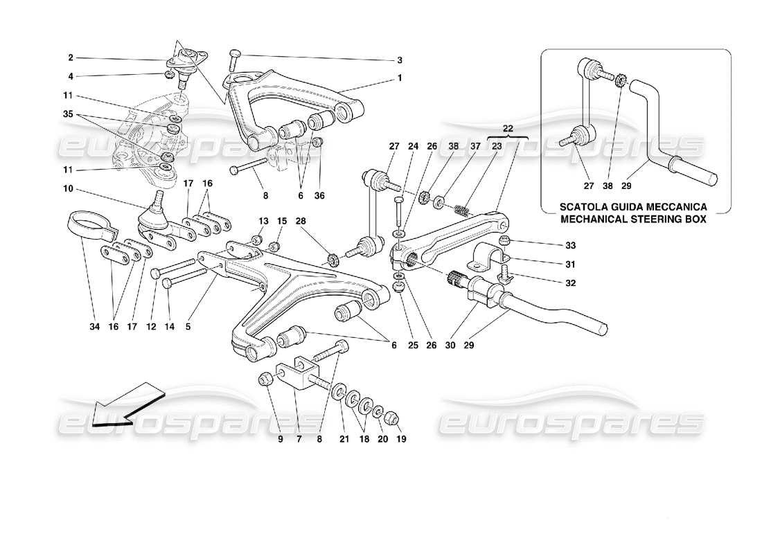 ferrari 355 (2.7 motronic) front suspension - wishbones part diagram