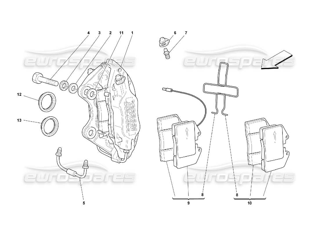 ferrari 355 (5.2 motronic) calipers for front and rear brakes part diagram