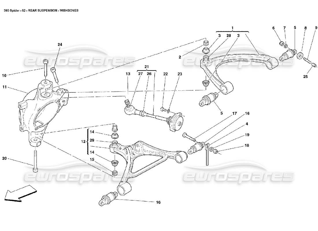 ferrari 360 spider rear suspension - wishbones part diagram