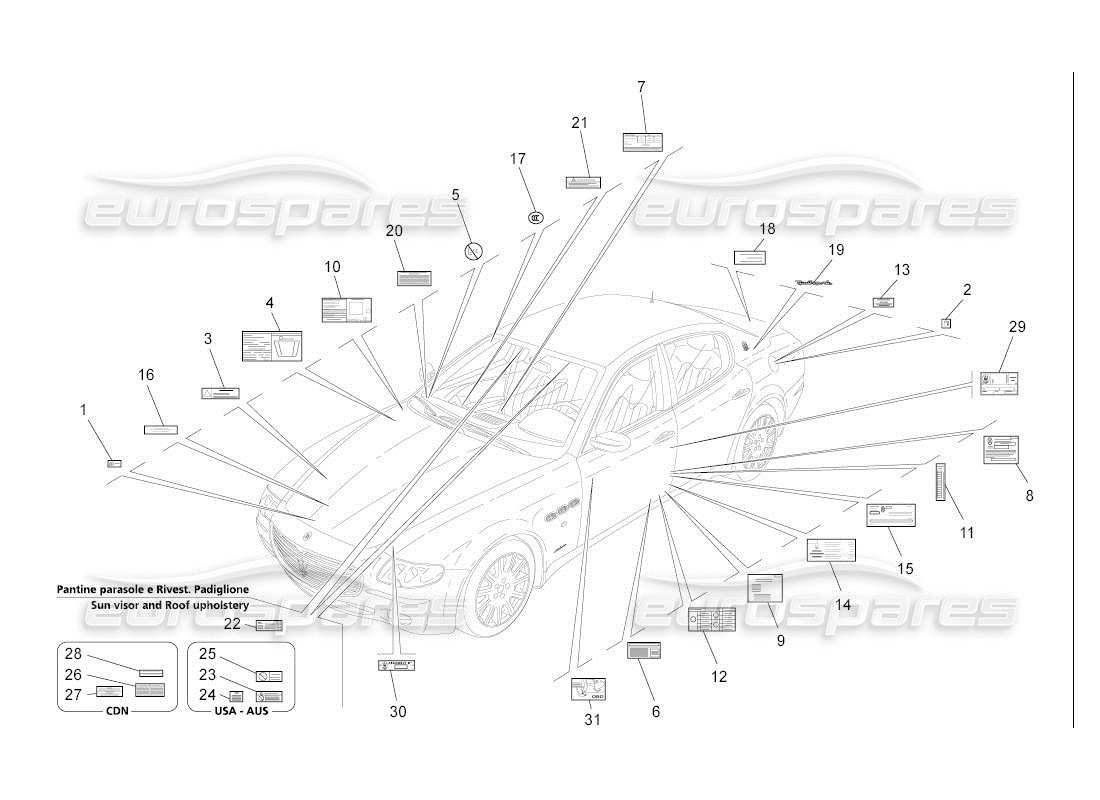 maserati qtp. (2007) 4.2 auto stickers and labels part diagram