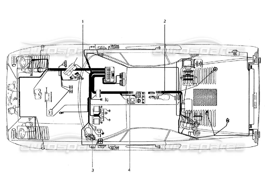 ferrari 308 gtb (1976) body electrical (valid for rhd - aus versions) part diagram