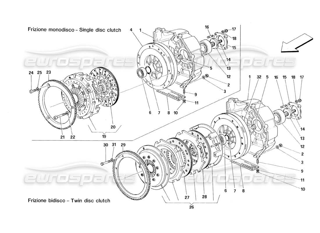 ferrari 348 (1993) tb / ts clutch - single and double disc parts diagram