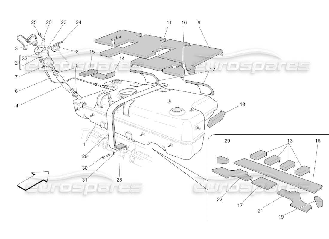 maserati grancabrio (2011) 4.7 fuel tank part diagram