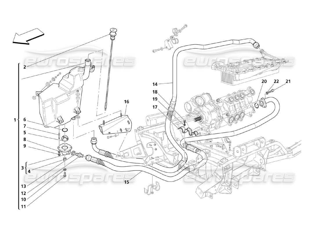 maserati qtp. (2003) 4.2 lubrication: piping and recover part diagram