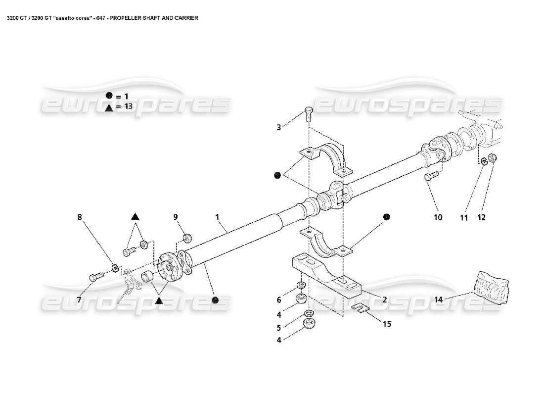 maserati 3200 gt/gta/assetto corsa propeller shaft and carrier part diagram