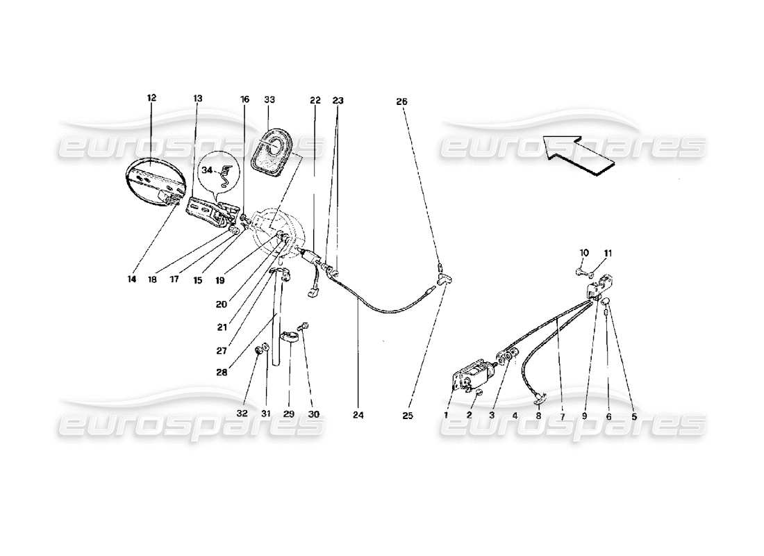 ferrari mondial 3.4 t coupe/cabrio opening devices for engine bonnet and gas door part diagram