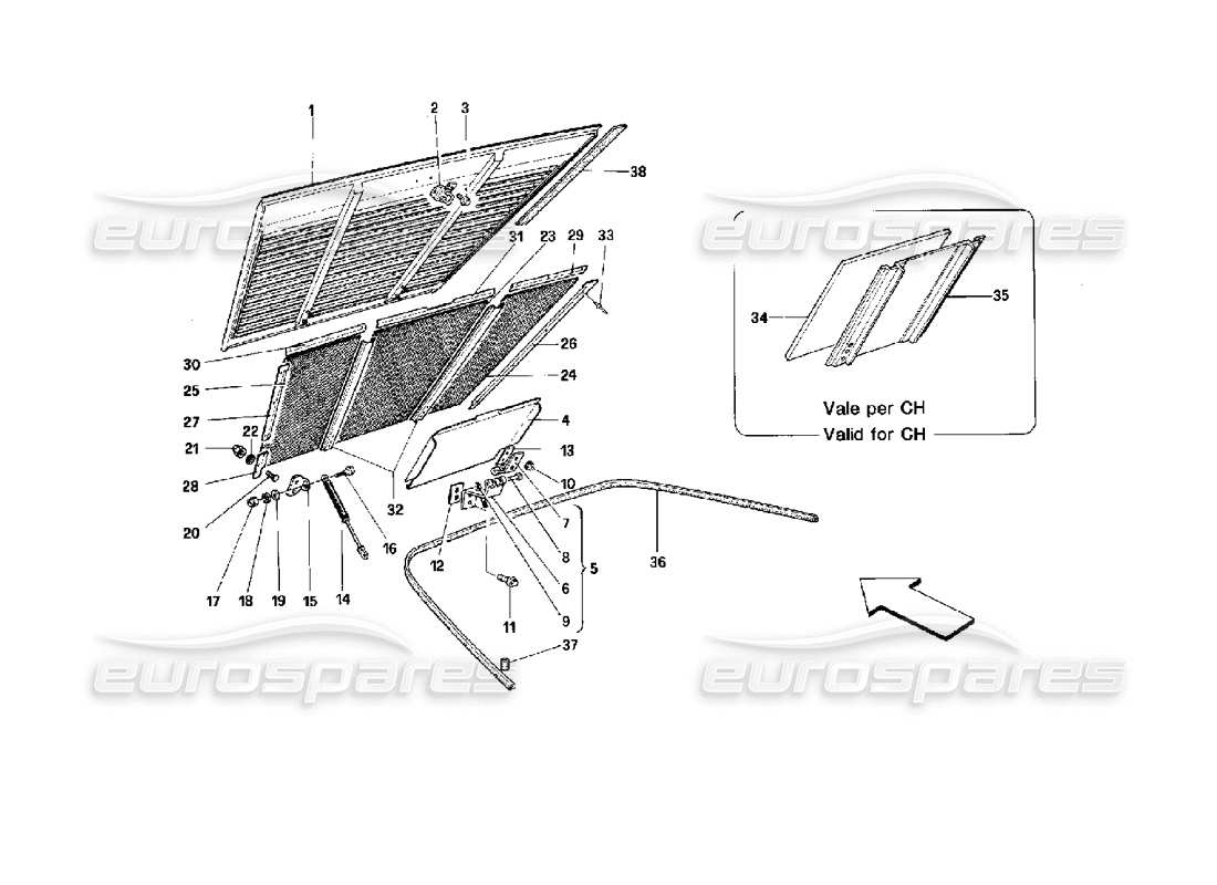 ferrari mondial 3.4 t coupe/cabrio engine compartment lid - cabriolet part diagram