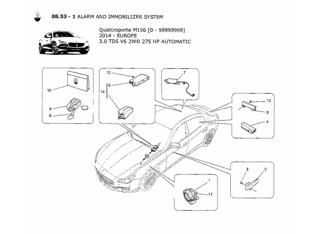 maserati qtp. v6 3.0 tds 275bhp 2014 alarm and immobilizer system part diagram