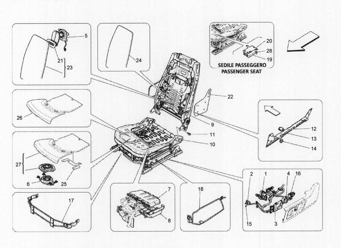 maserati qtp. v6 3.0 bt 410bhp 2wd 2017 front seats: mechanics and electronics part diagram