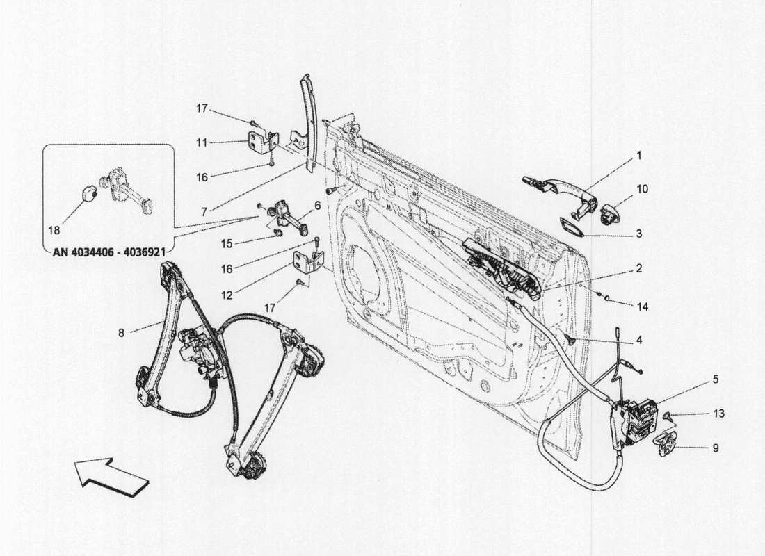 maserati qtp. v6 3.0 bt 410bhp 2wd 2017 front doors: mechanisms part diagram